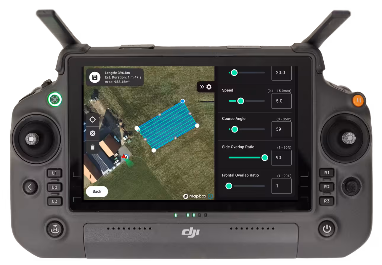 HyperSlit flight planning interface on the DJI controller